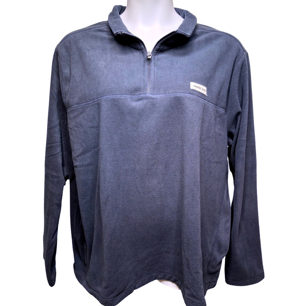 LANDS' END Mens Navy Blue Fleece 1/4 Zip Mock Neck Pullover XXL Gorpcore Outdoor